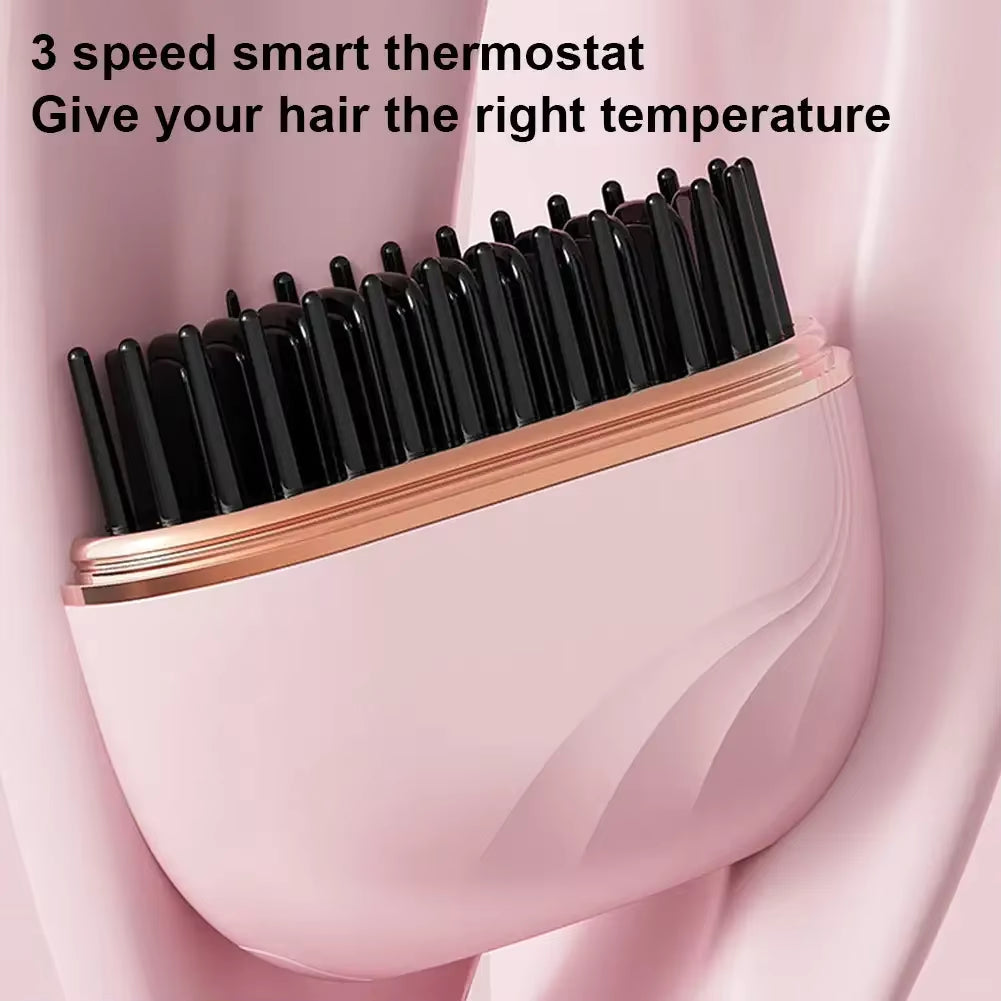 Cordless Hair Straightener Brush 3 Temp Adjustable Fast Heating Electric Hot Brush Hair Straightening Styling Detangling Comb